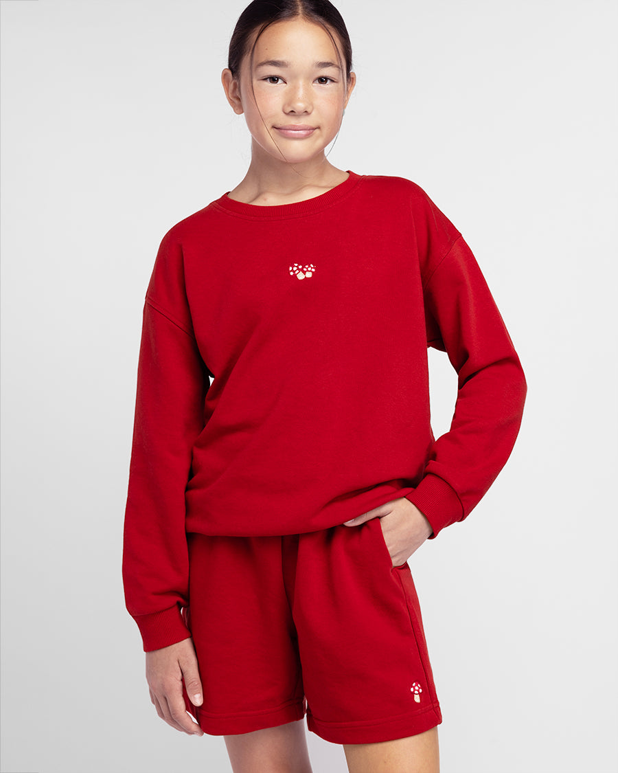 No Sweat Kids Crewneck and Shorts Set in Crimson
