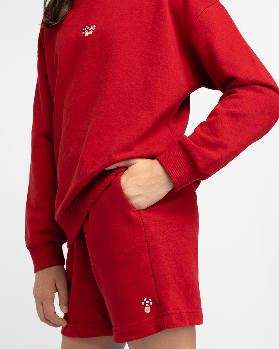 No Sweat Kids Crewneck and Shorts Set in Crimson