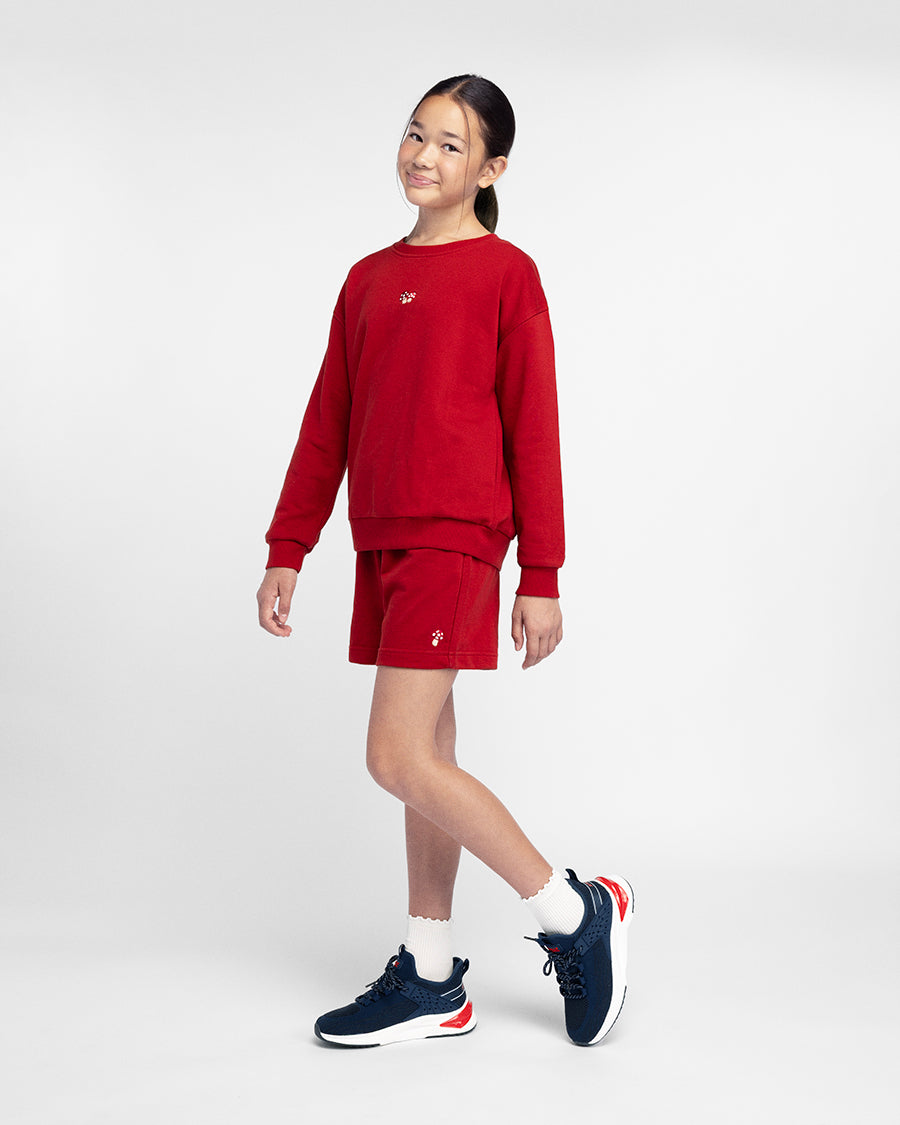 No Sweat Kids Crewneck and Shorts Set in Crimson