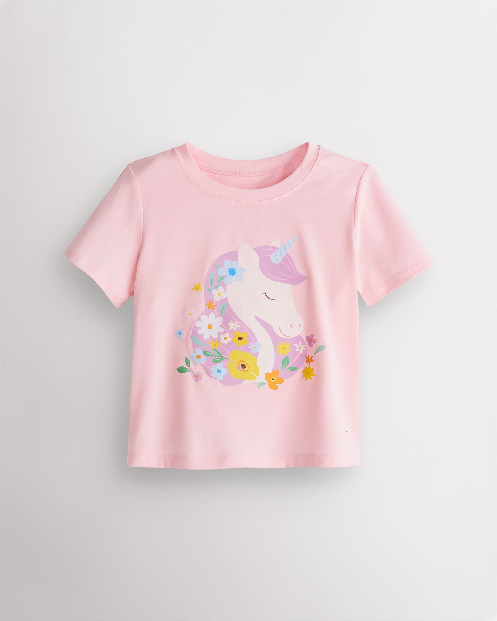 Lilac Unicorn on Pink Kids Classic Graphic T-Shirt
