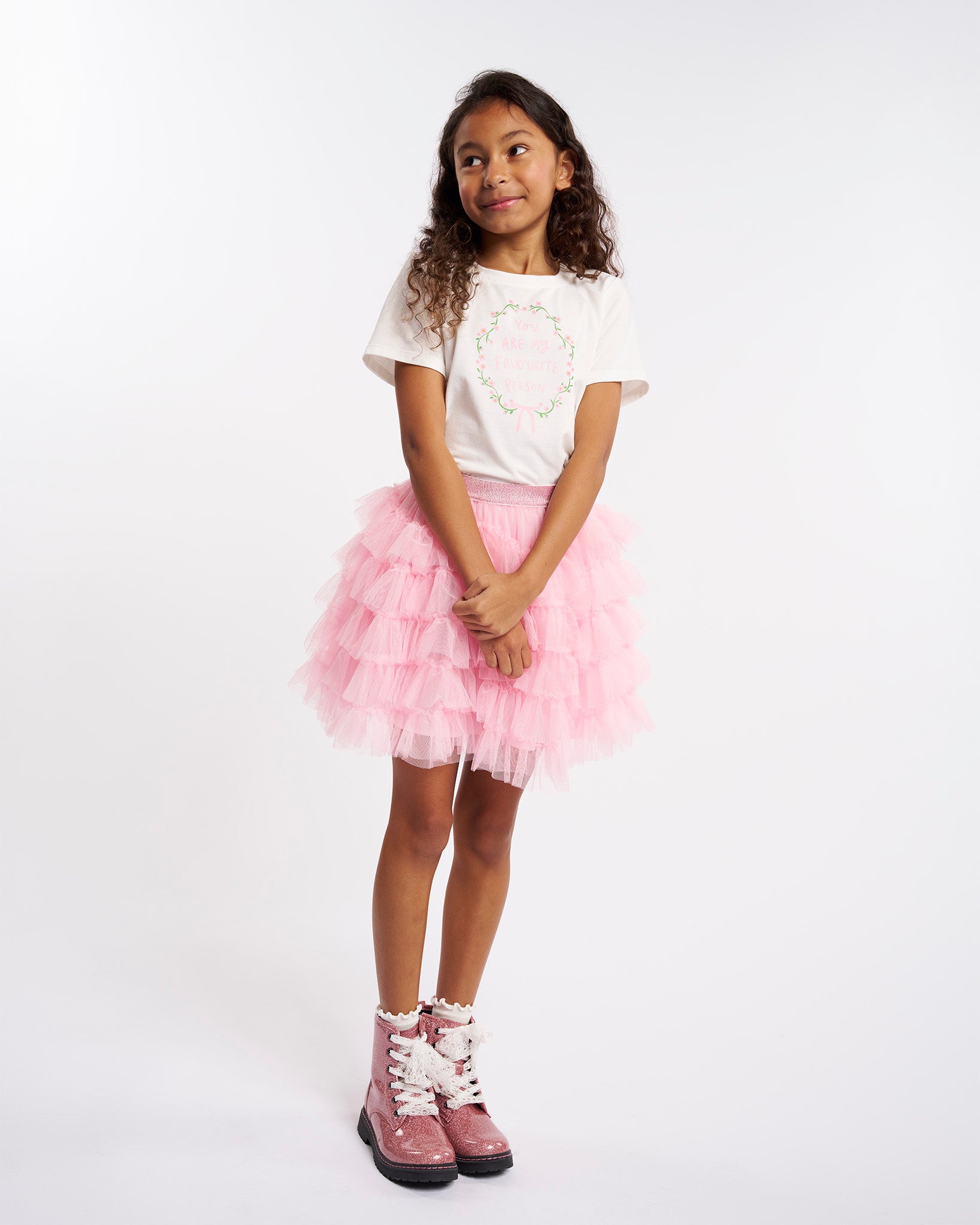 Pink Garland on White Kids Classic Graphic T-Shirt