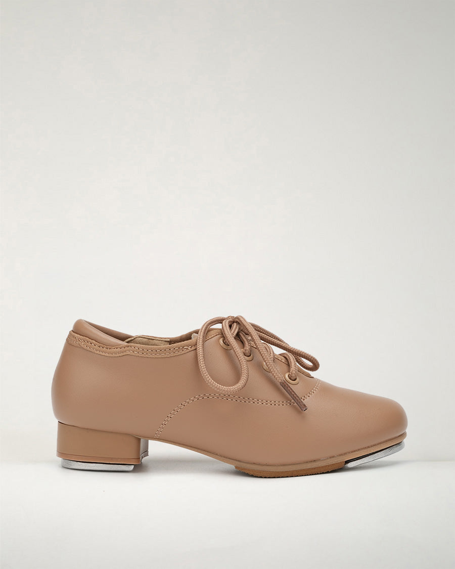 Tan Kids Lace Up PU Leather Tap Shoes