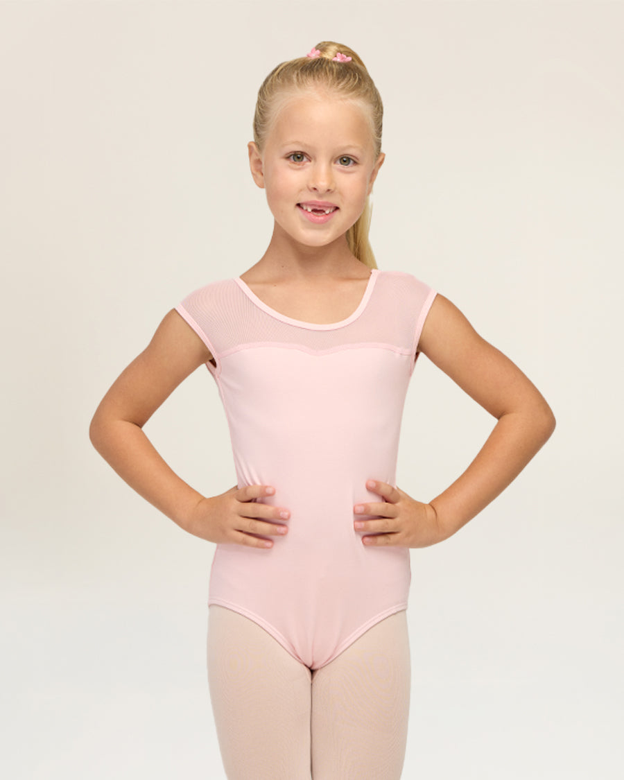 Ballet Pink Girls Sweetheart Mesh Inserted Tank Leotard