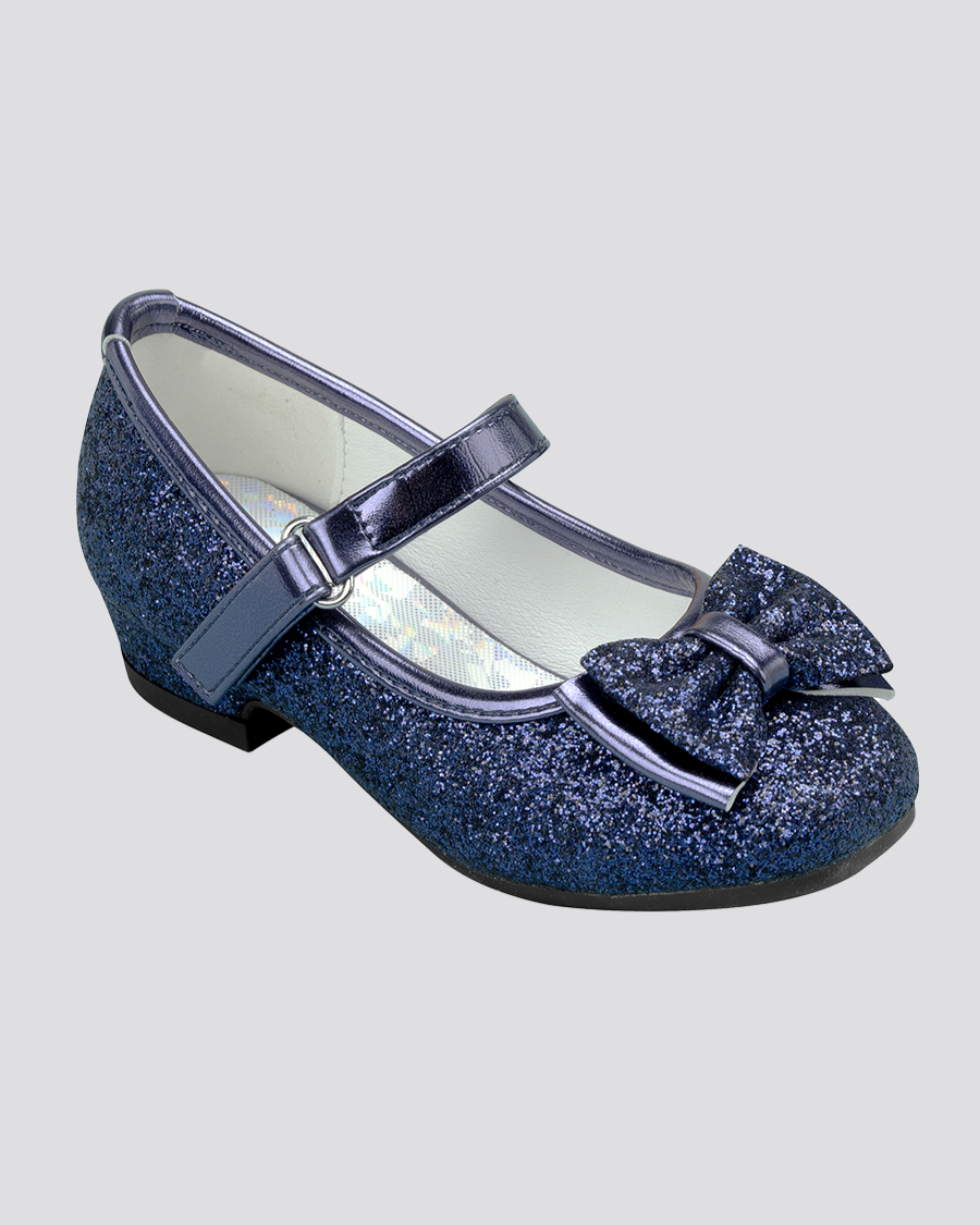 Navy Girls Glitter Mary Jane Low Heel Shoes