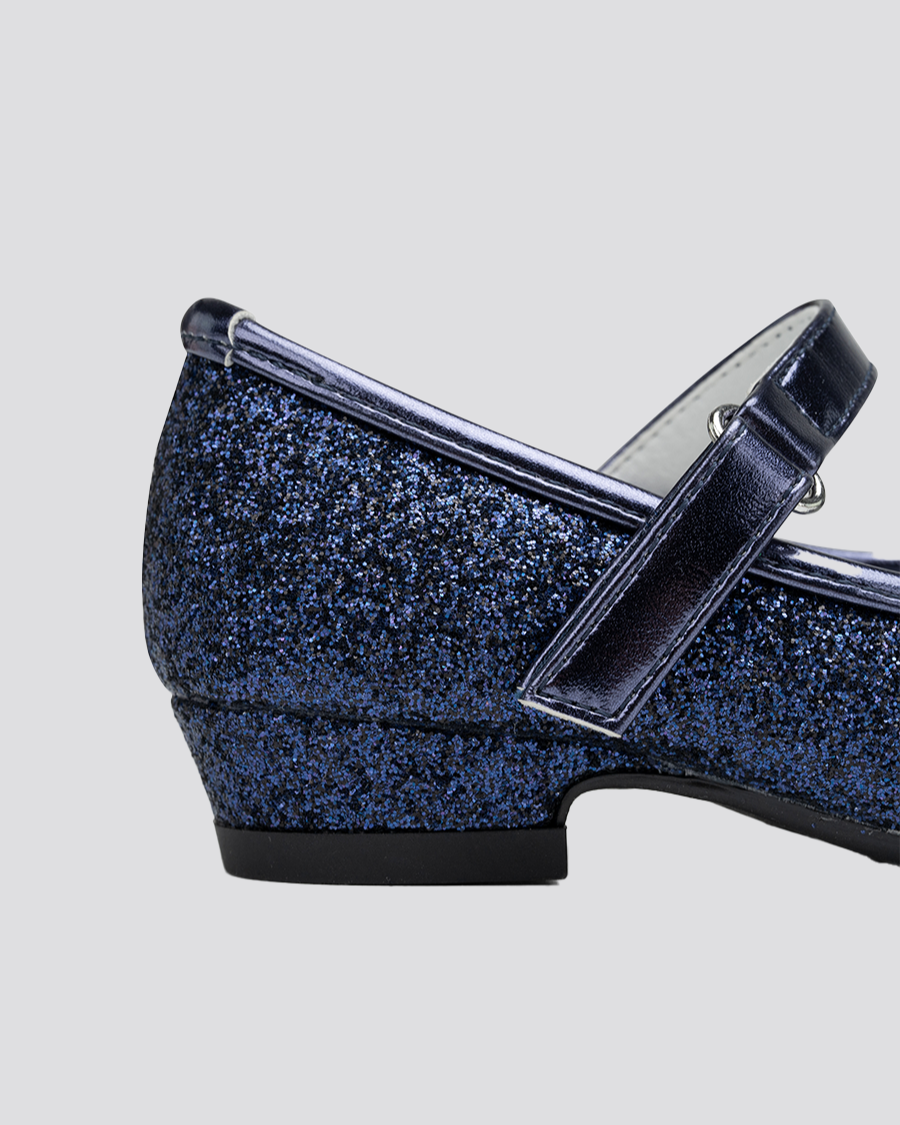 Navy Girls Glitter Mary Jane Low Heel Shoes