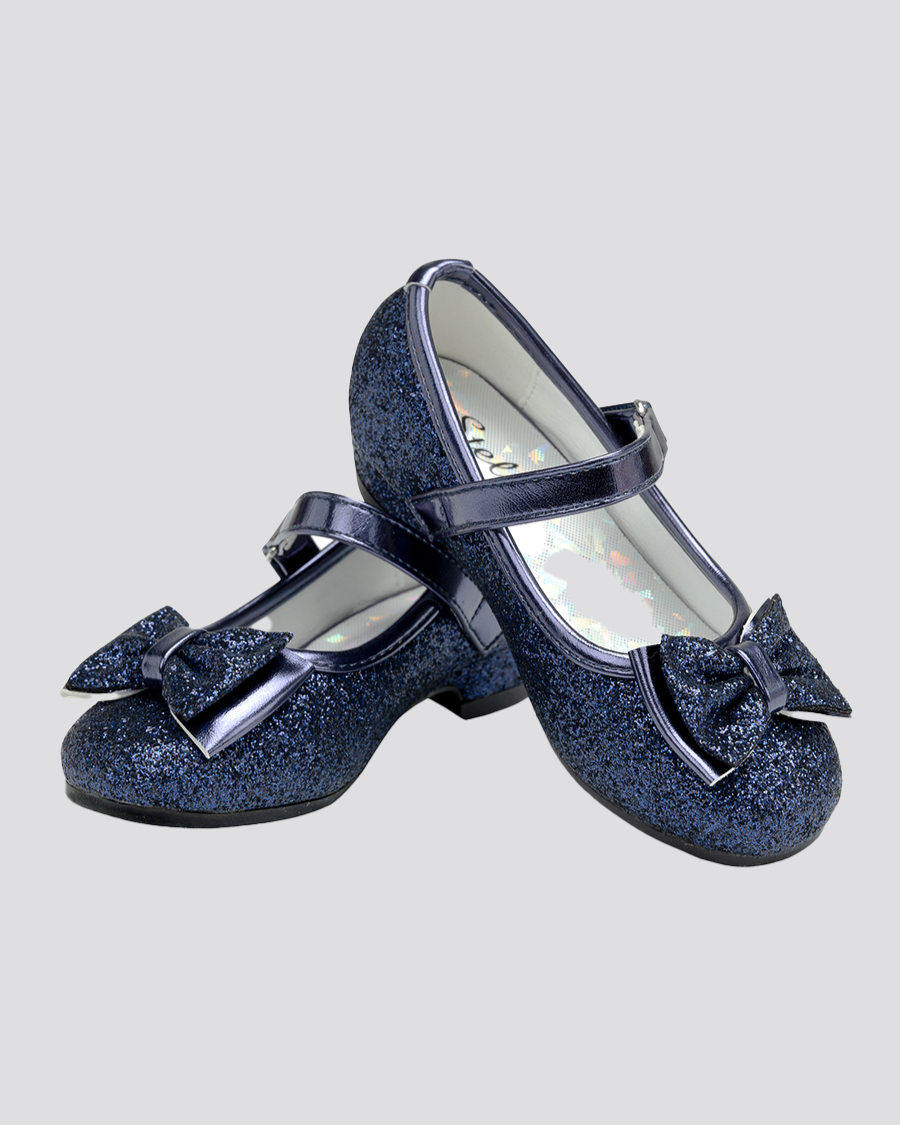 Navy Girls Glitter Mary Jane Low Heel Shoes