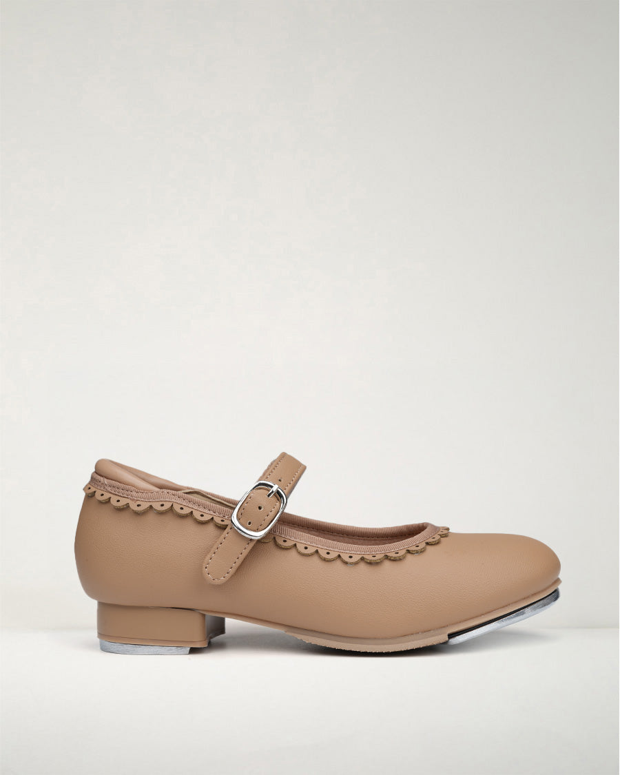 Tan Kids Elegant Scallop Tap Shoes