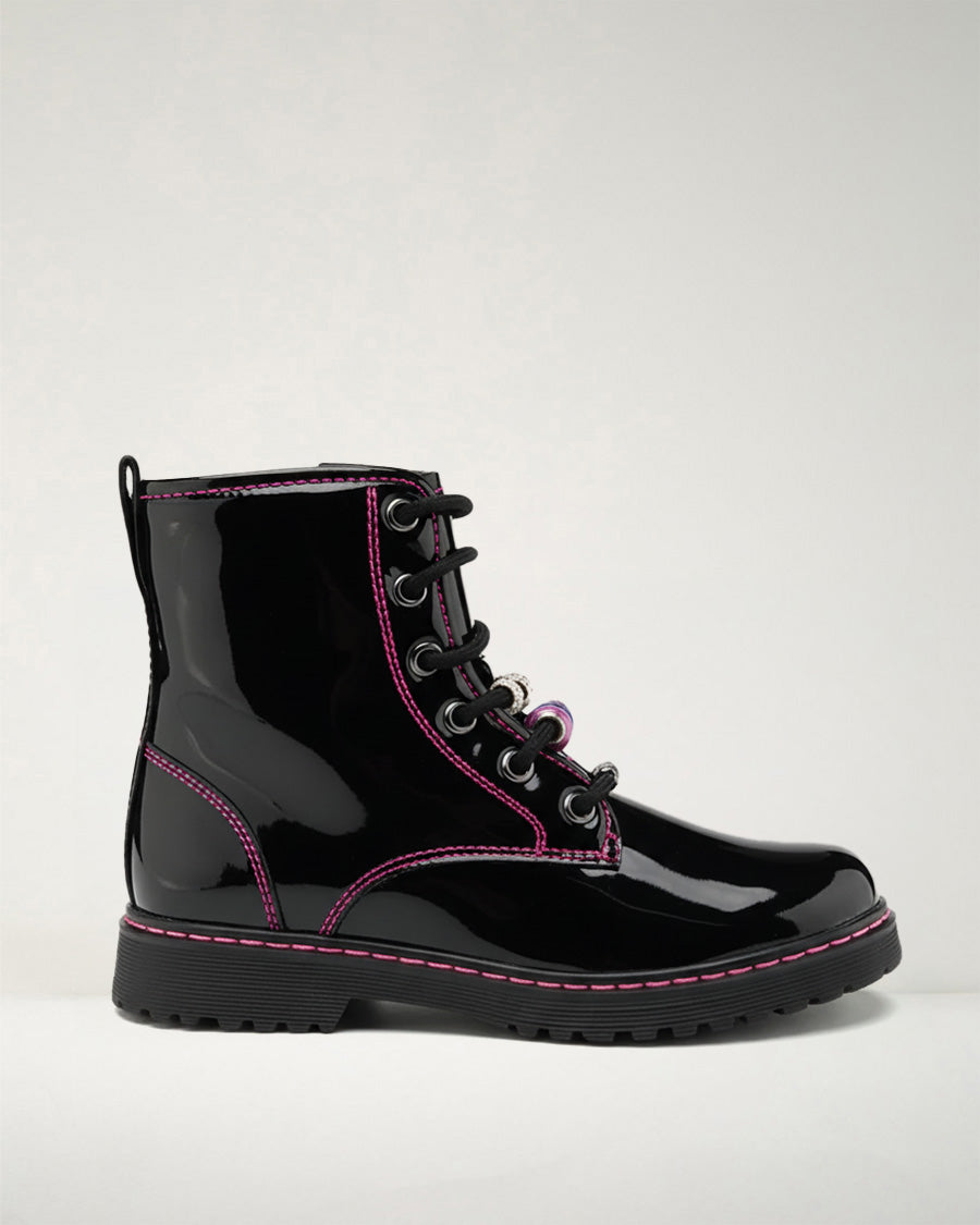 Black Patent Tough Stuff Kids Combat Boots