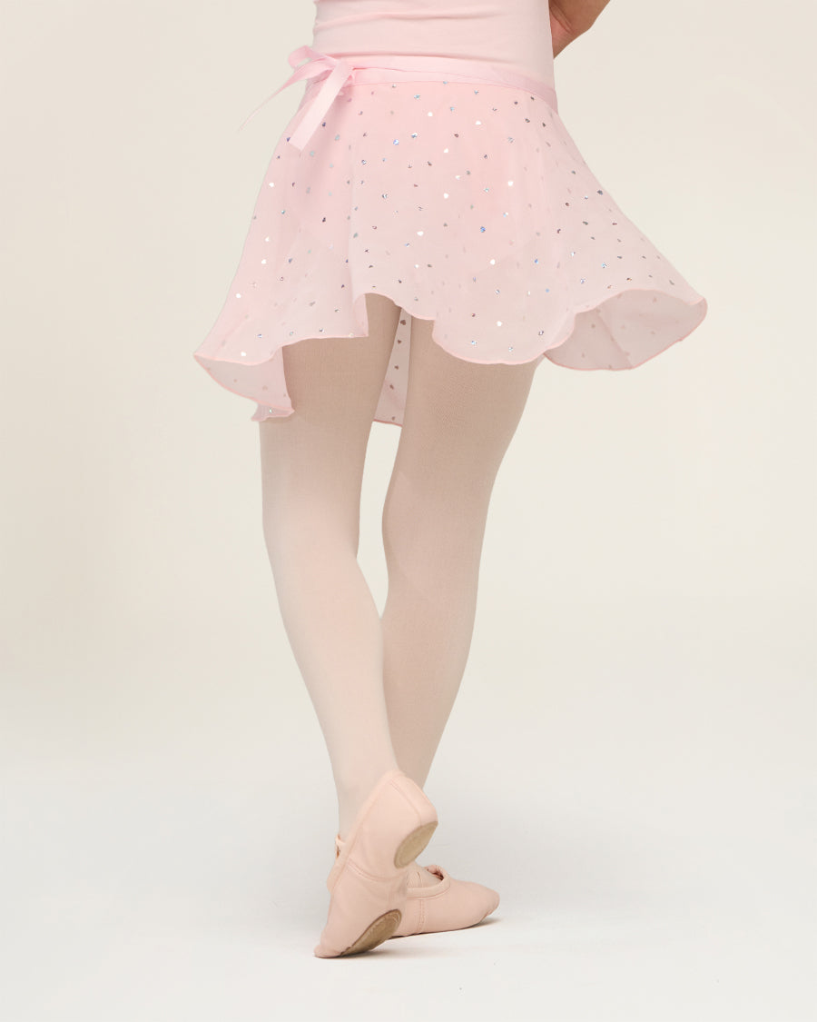 Girls Chiffon Wrap Skirt With Adjustable Tie in Sparkling Ballet Pink