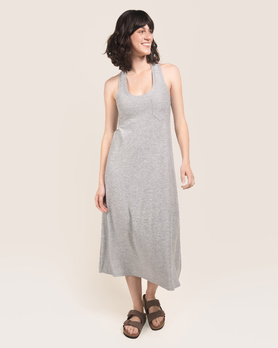 Light Heather Grey Cloud Essential Wide Strap A-Line Long Dress