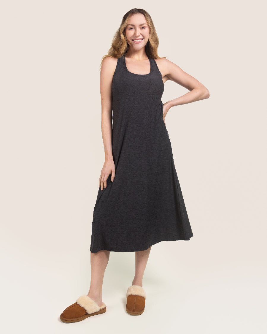 Heather Charcoal Cloud Essential Wide Strap A-Line Long Dress