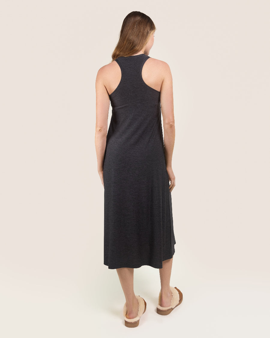 Heather Charcoal Cloud Essential Wide Strap A-Line Long Dress