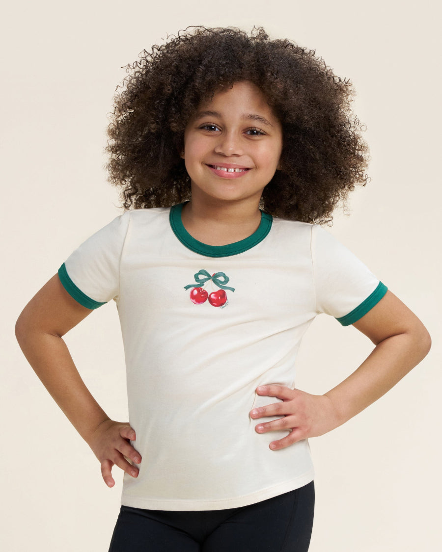 Vanilla Kids Cherry Print Ringer Tee