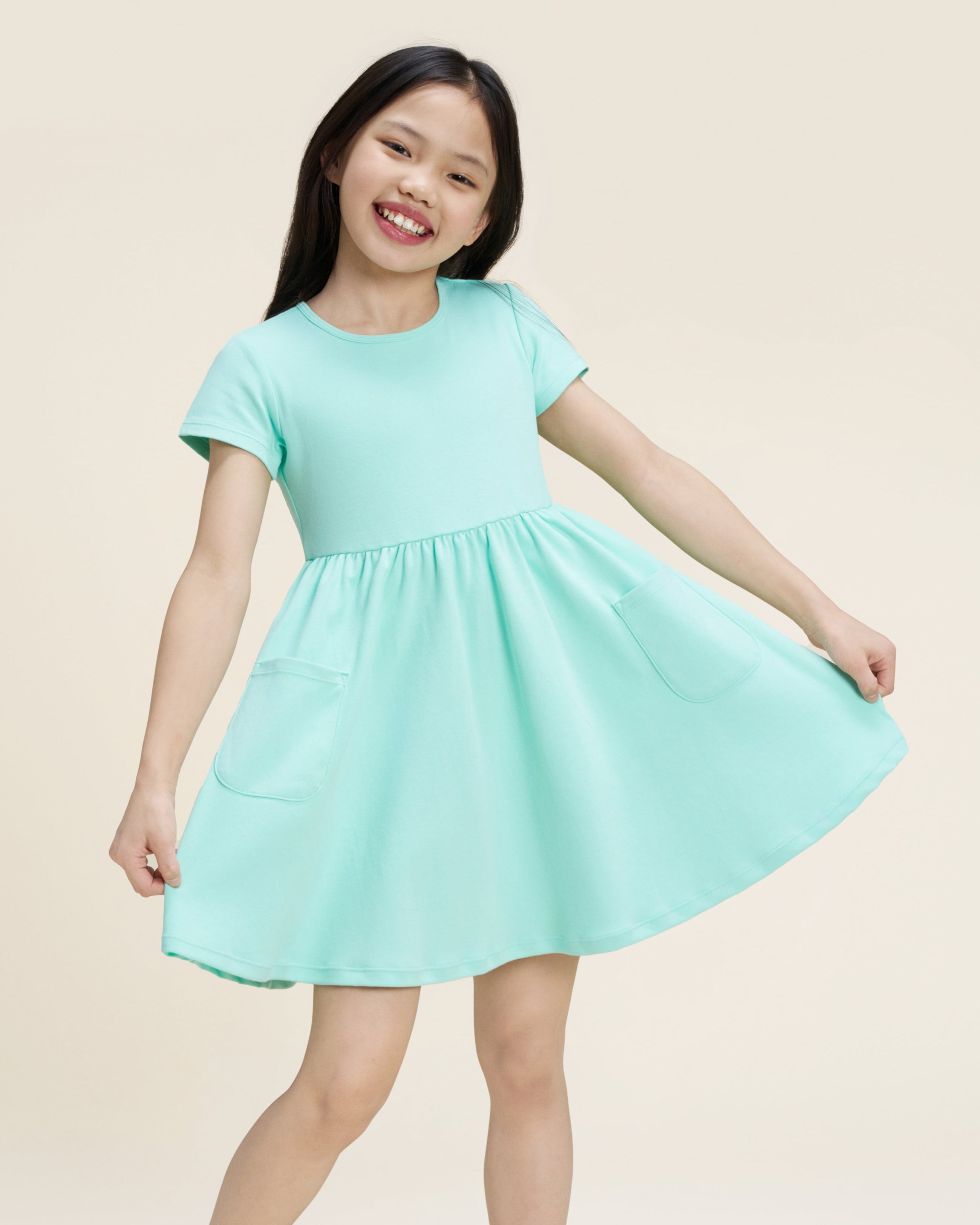 Mint Green Girls Short Sleeve A-Line Twirl Dress