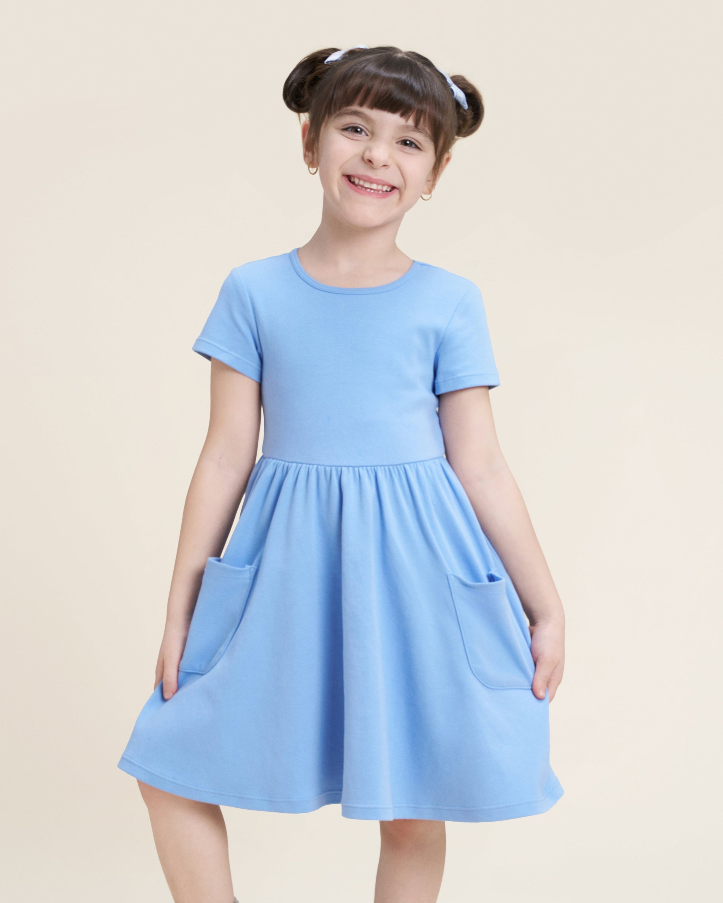 Cornflower Blue Girls Short Sleeve A-Line Twirl Dress