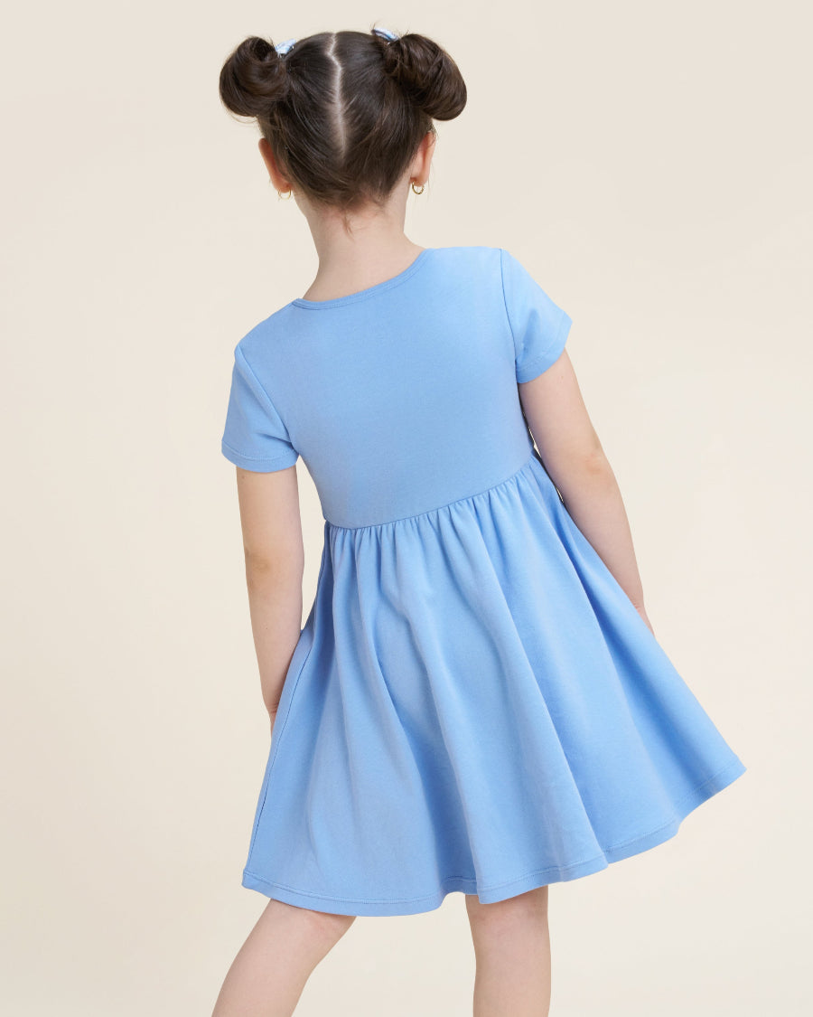 Cornflower Blue Girls Short Sleeve A-Line Twirl Dress