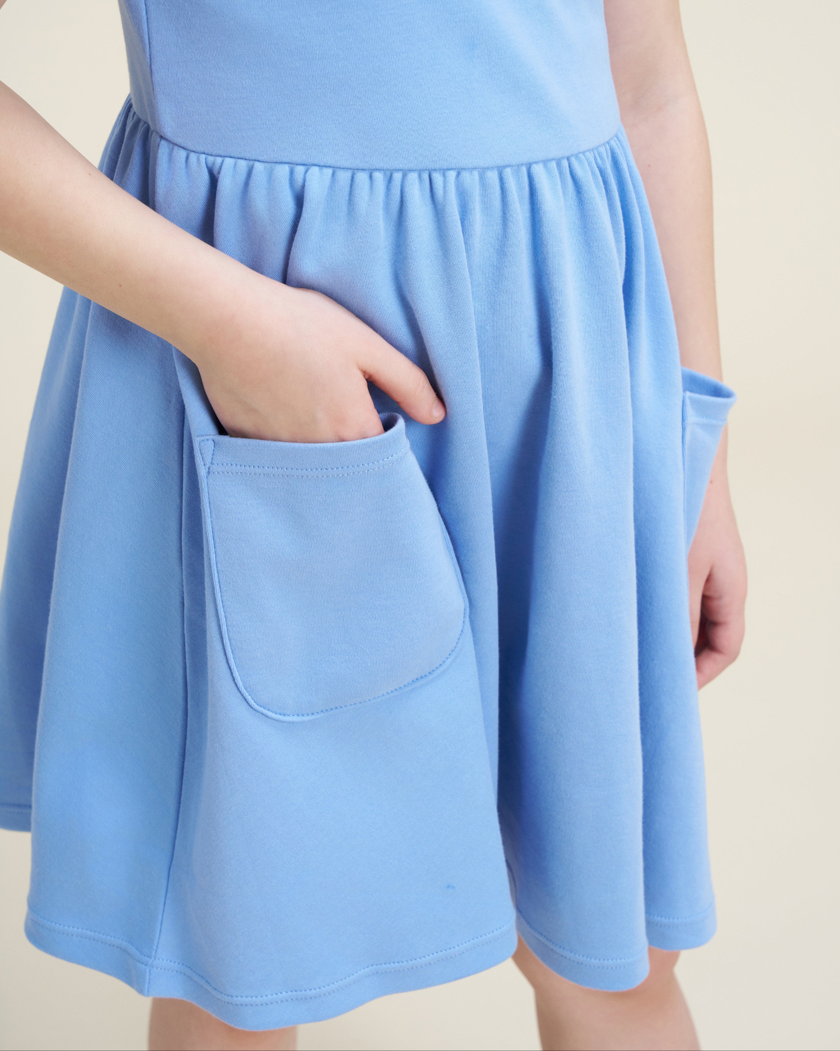 Cornflower Blue Girls Short Sleeve A-Line Twirl Dress