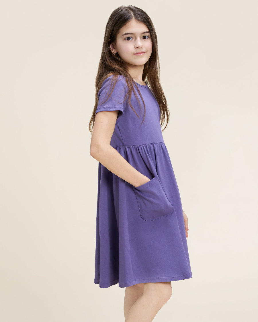 Dusty Grape Girls Short Sleeve A-Line Twirl Dress