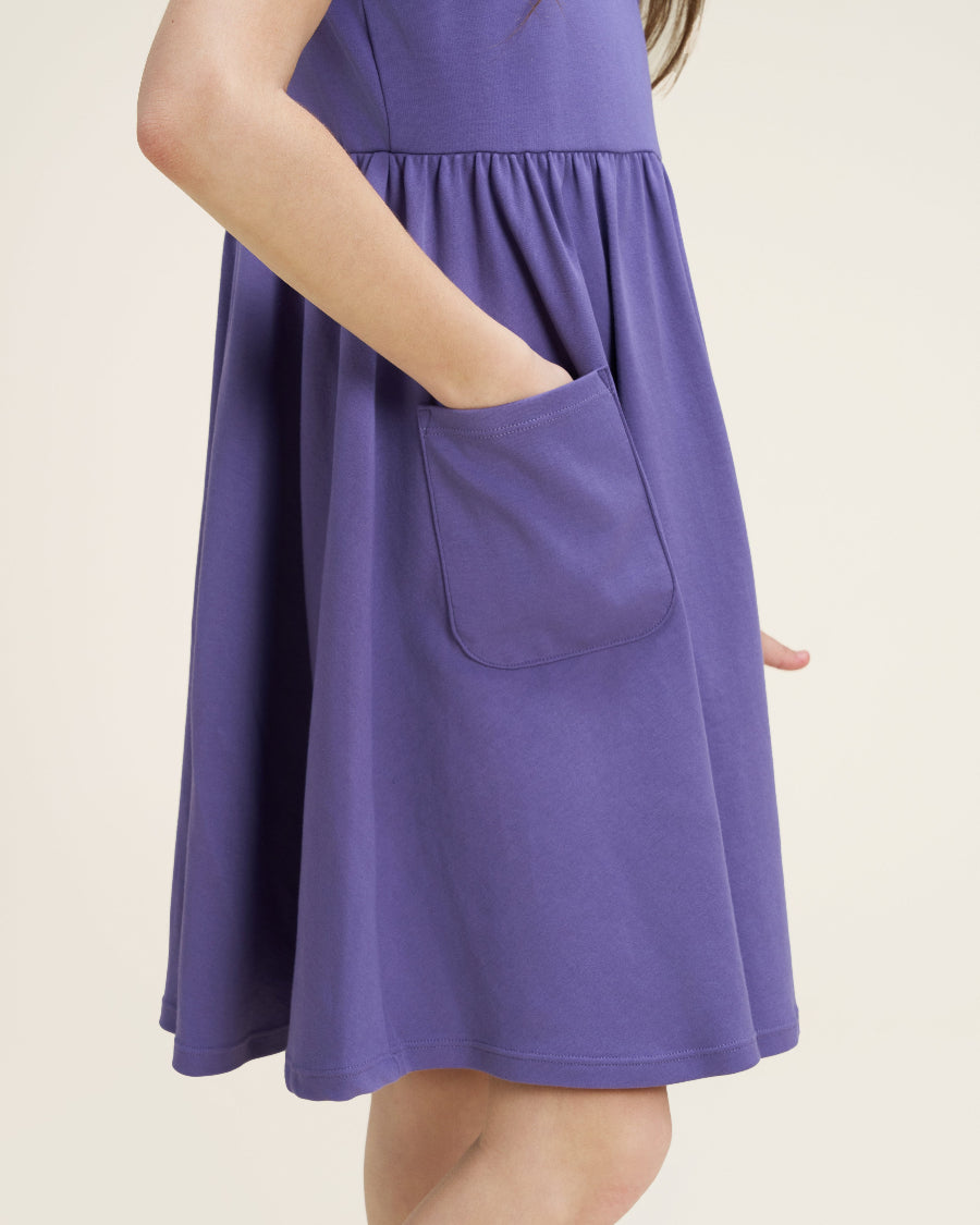 Dusty Grape Girls Short Sleeve A-Line Twirl Dress
