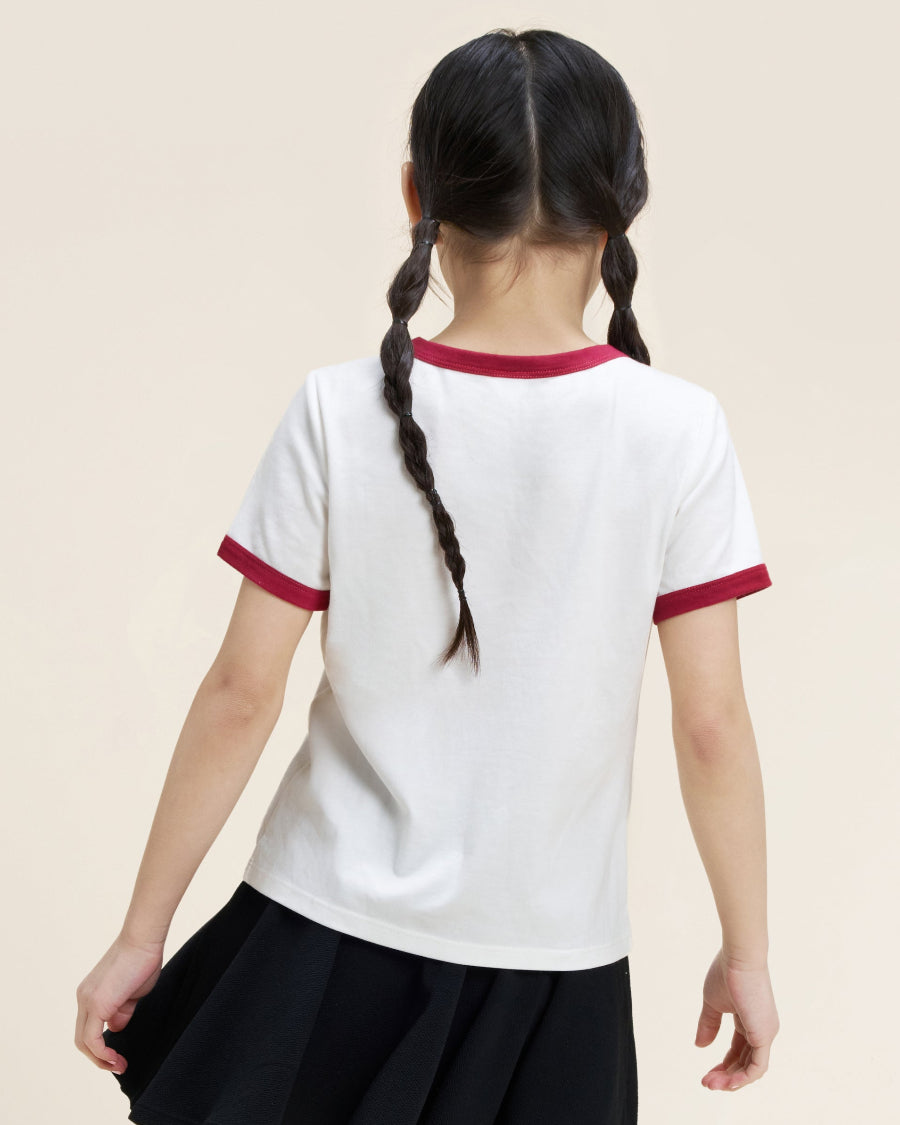 White Kids Cherry Print Ringer Tee