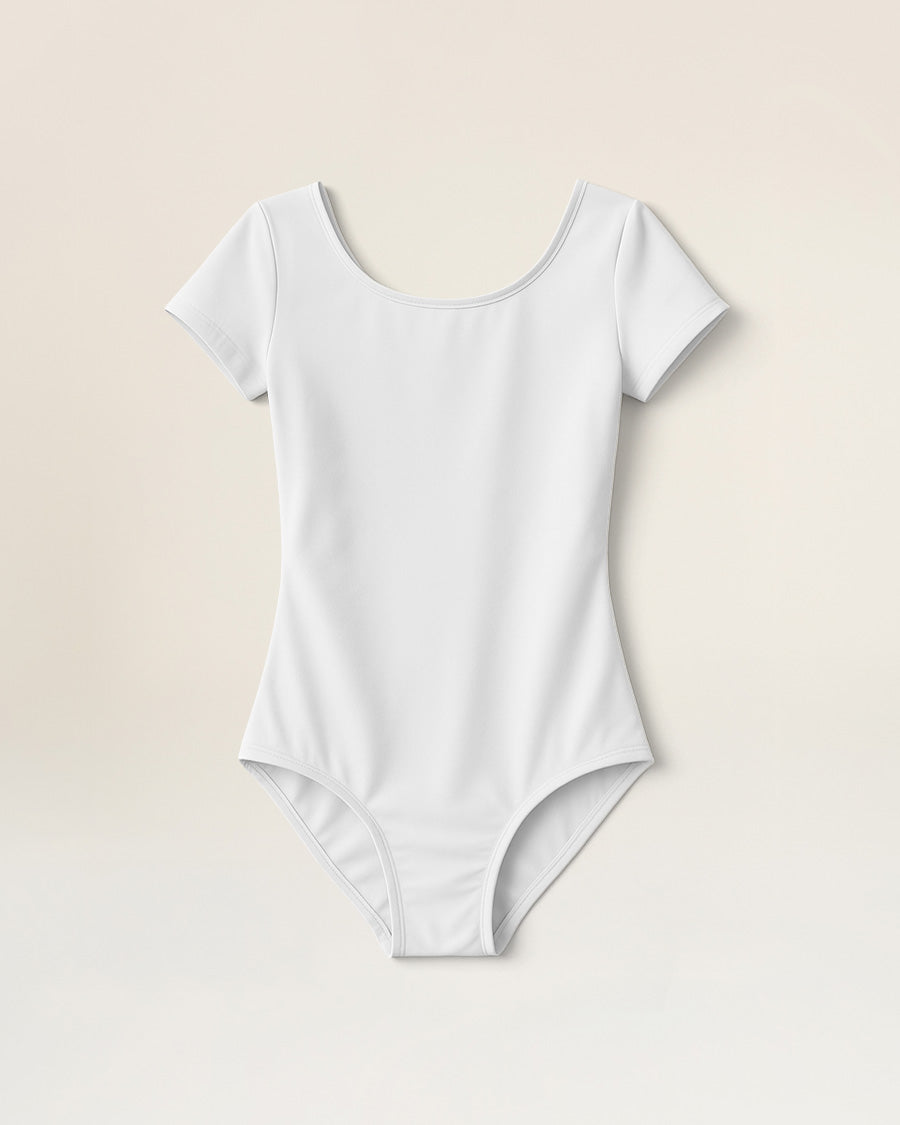 White Basic Short-Sleeve Performance Leotard