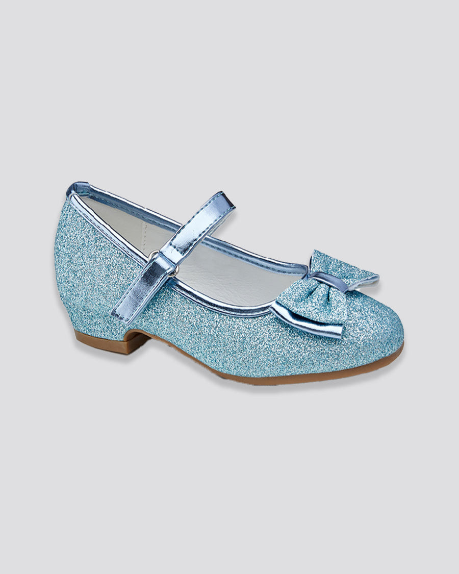 Blue Girls Glitter Mary Jane Low Heel Shoes