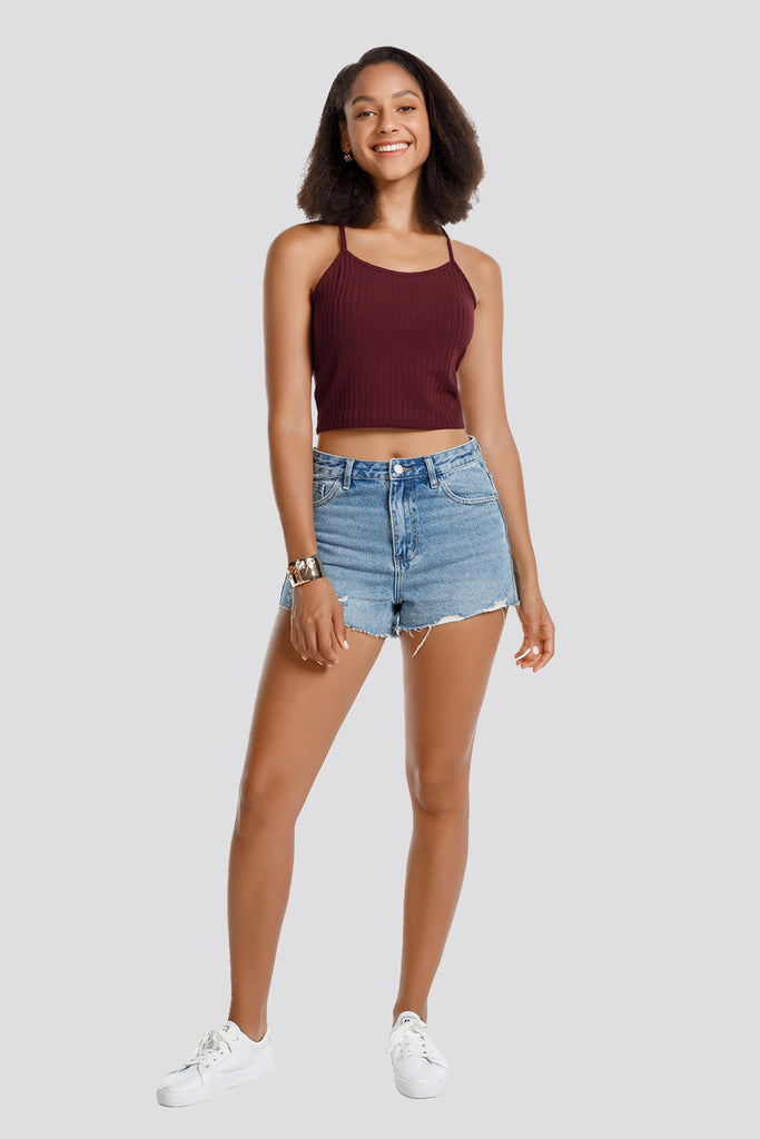 ribbed knit crop top Burgundy front