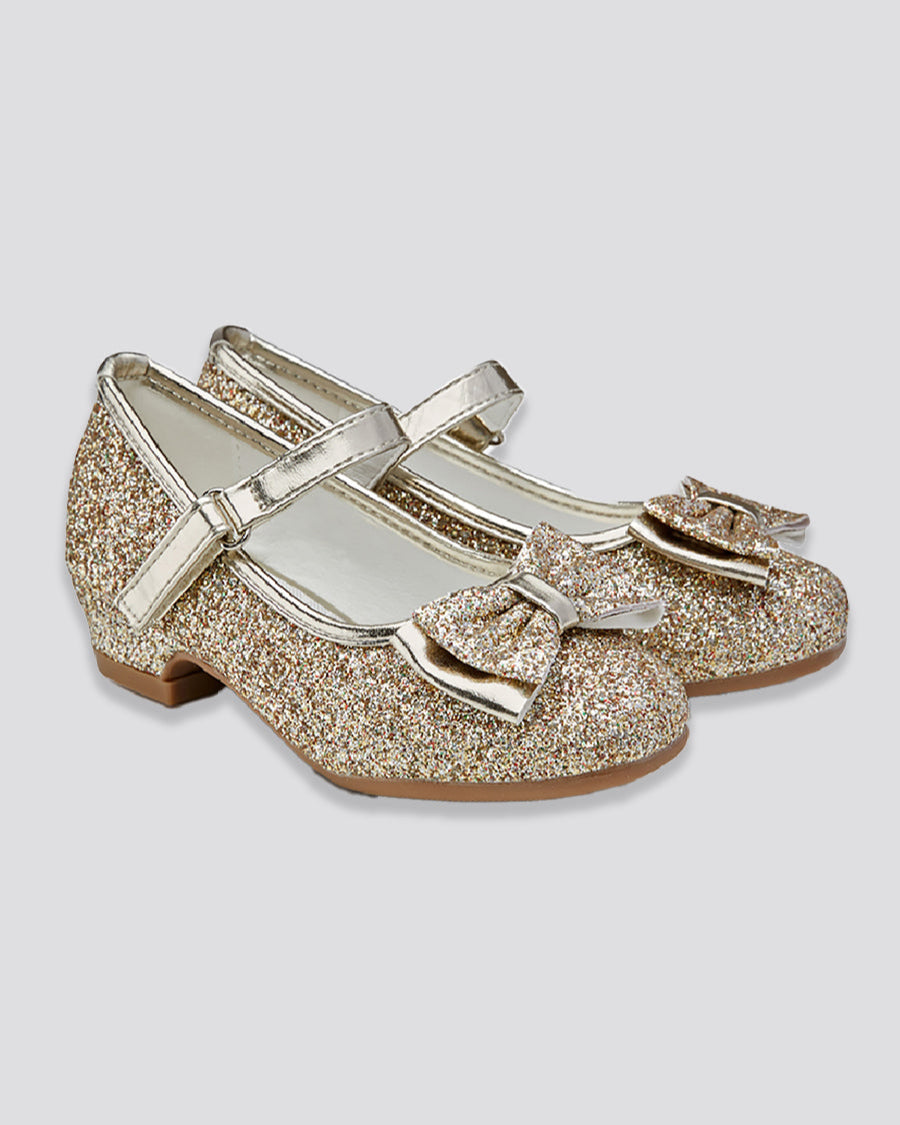 Gold Girls Glitter Mary Jane Low Heel Shoes