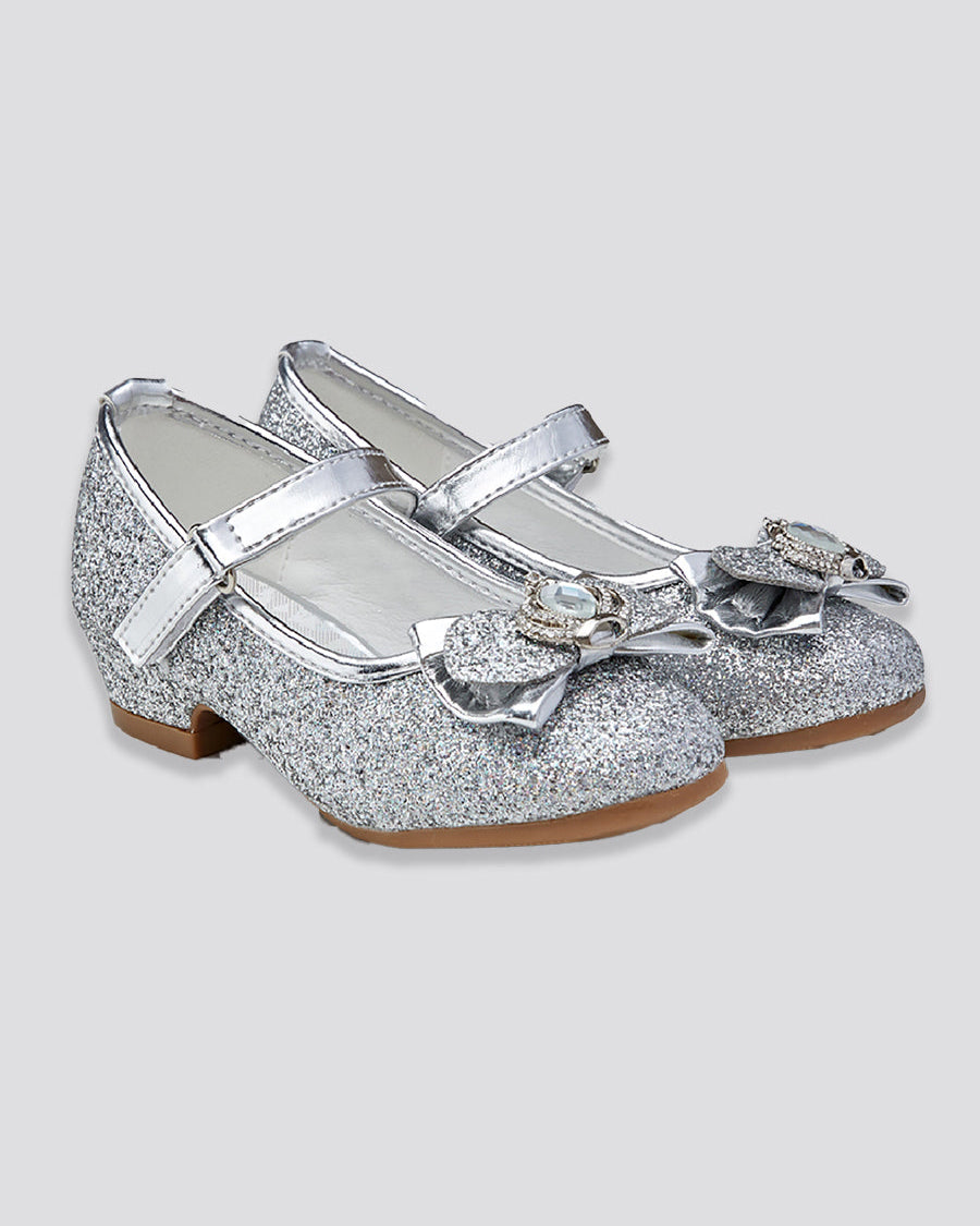 Silver Girls Crown Glitter Mary Jane Dress Shoes