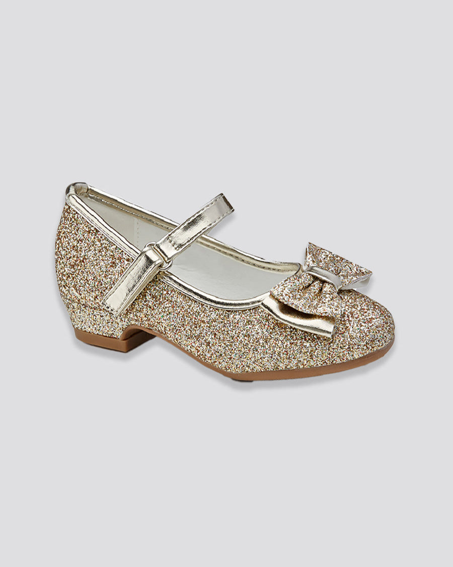 Gold Girls Glitter Mary Jane Low Heel Shoes