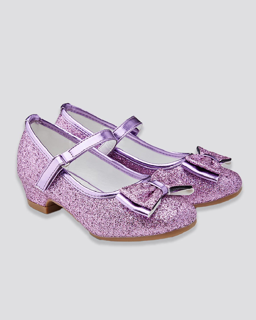 Purple Girls Glitter Mary Jane Low Heel Shoes