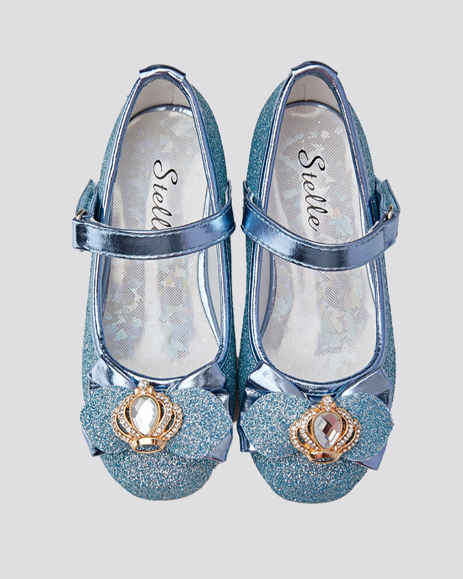Blue Girls Crown Glitter Mary Jane Dress Shoes