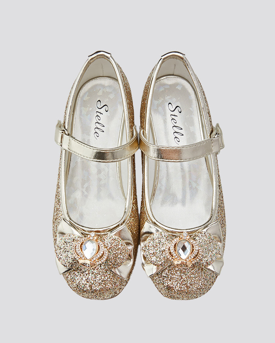 Gold Girls Crown Glitter Mary Jane Dress Shoes