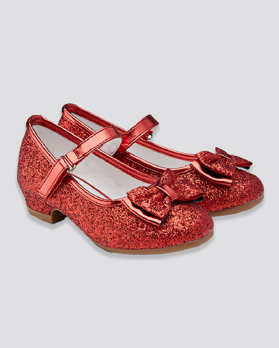 Red Girls Glitter Mary Jane Low Heel Shoes