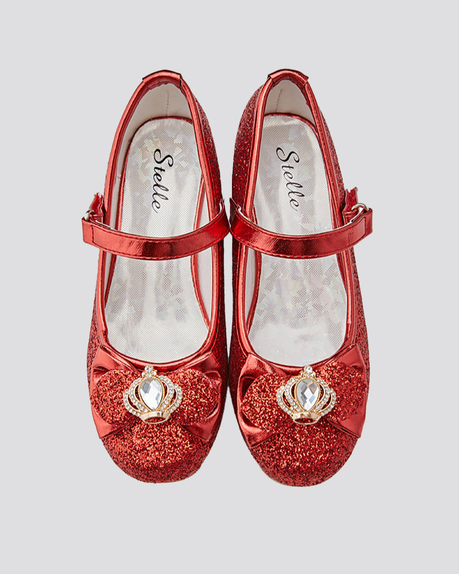 Red Girls Crown Glitter Mary Jane Dress Shoes