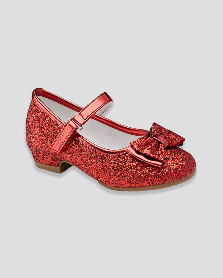 Red Girls Glitter Mary Jane Low Heel Shoes