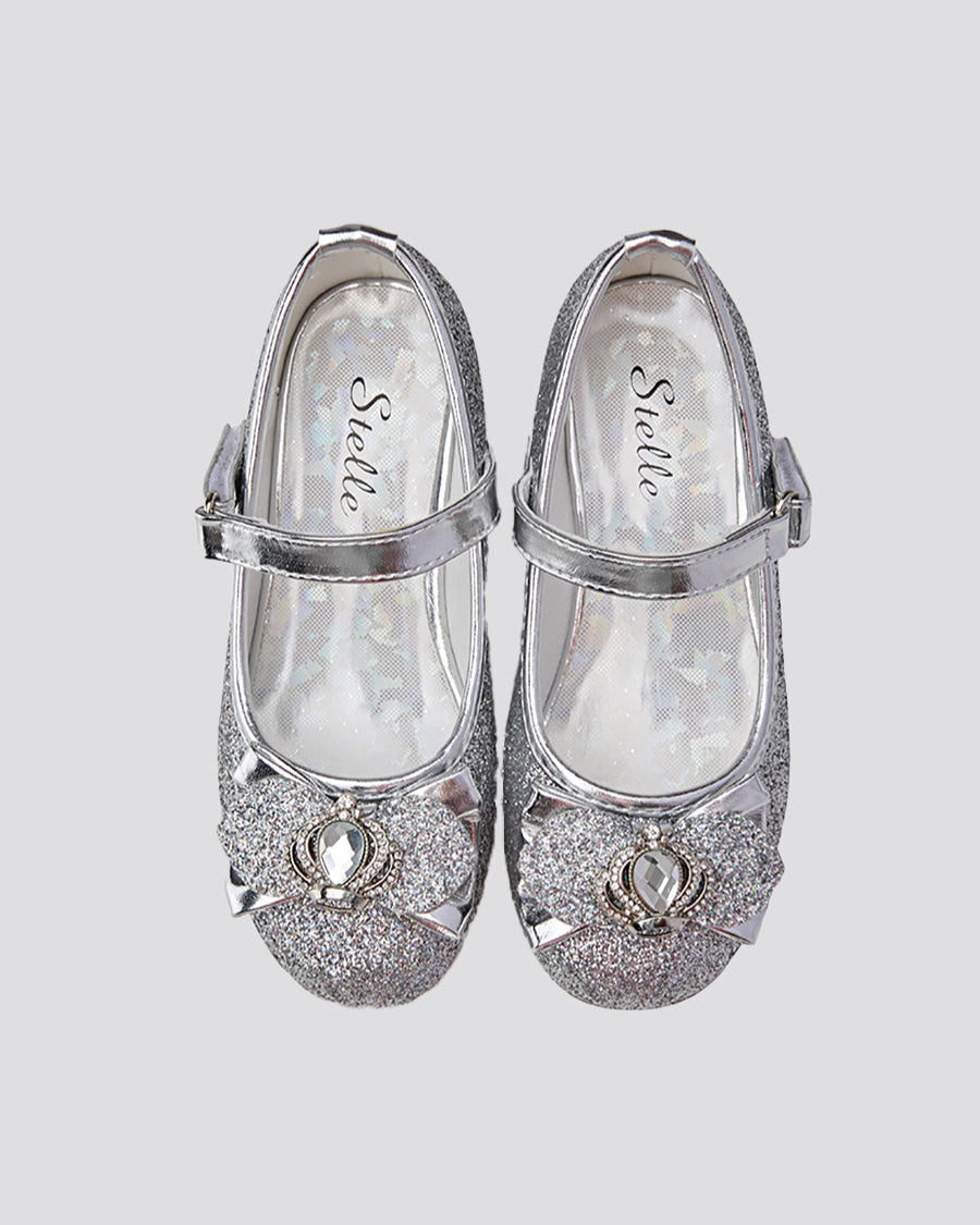 Silver Girls Crown Glitter Mary Jane Dress Shoes