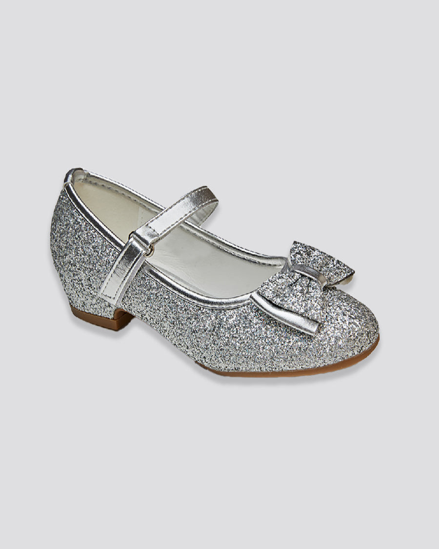 Silver Girls Glitter Mary Jane Low Heel Shoes