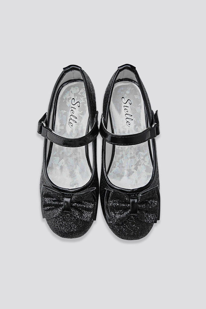 glitter mary janes for toddlers black top view
