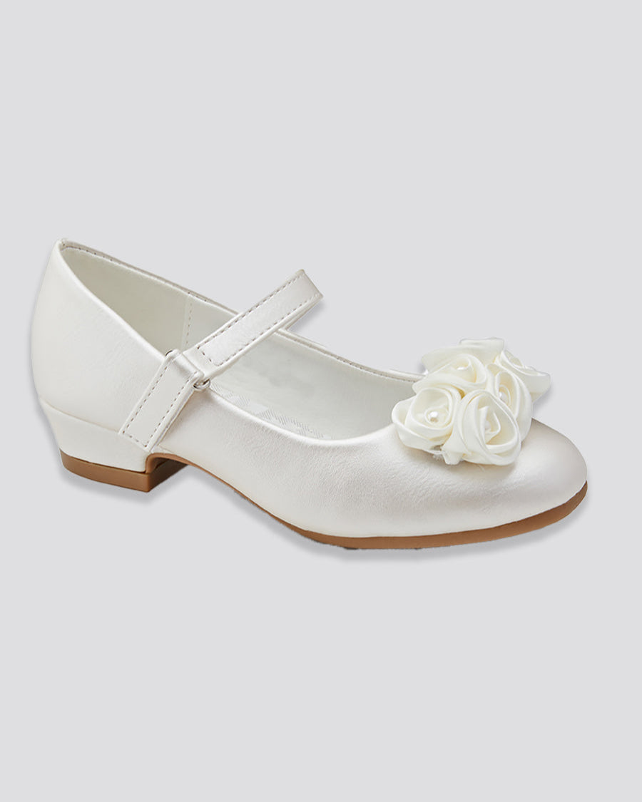 Champagne Girls Floral Mary Jane Low Heel Party Shoes