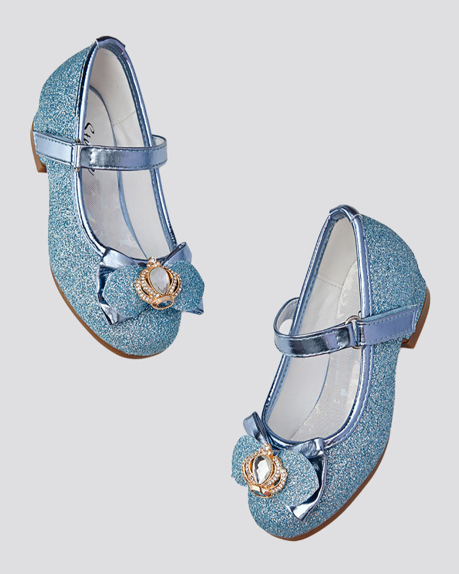 Blue Girls Crown Glitter Mary Jane Dress Shoes