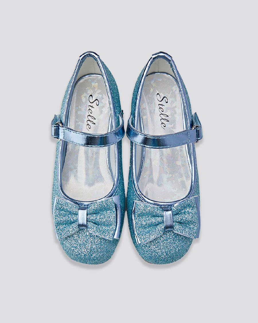 Blue Girls Glitter Mary Jane Low Heel Shoes