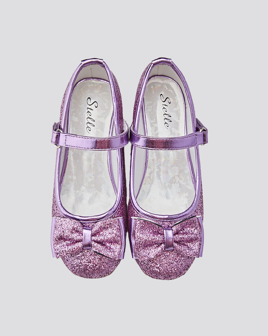 Purple Girls Glitter Mary Jane Low Heel Shoes