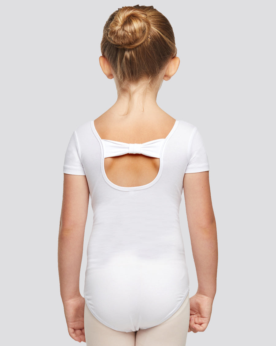 White Girls Bowknot Short Sleeve Ballet Leotard