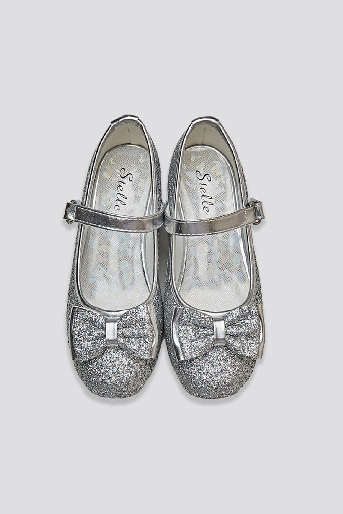 glitter mary janes for toddlers silver top view