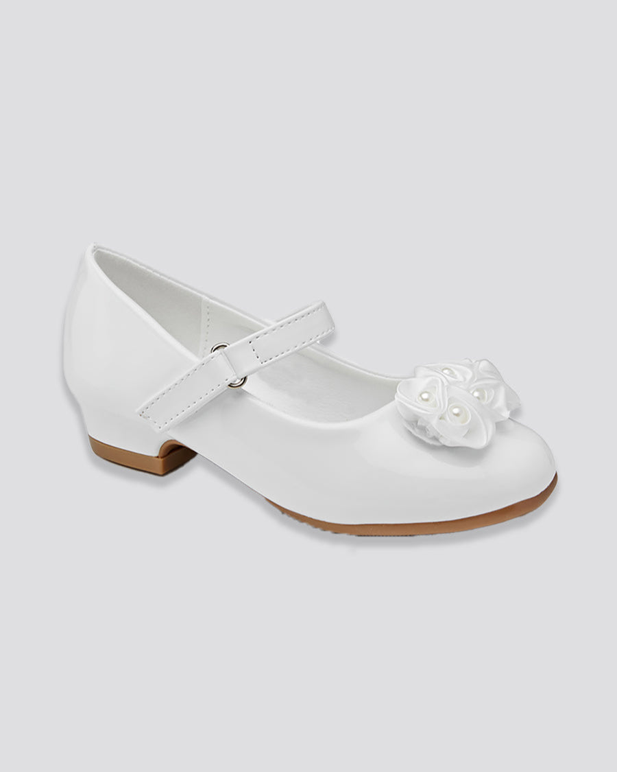 White Girls Floral Mary Jane Low Heel Party Shoes