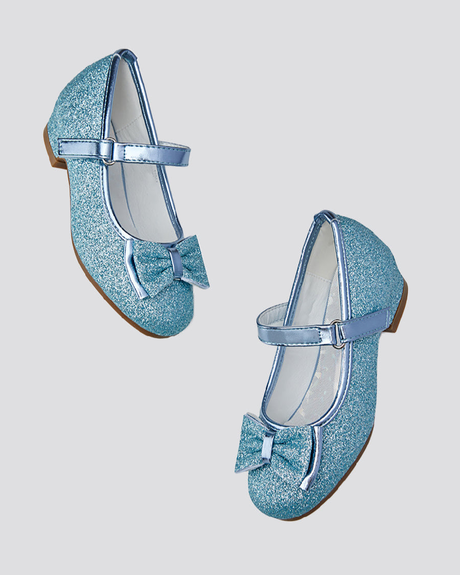 Blue Girls Glitter Mary Jane Low Heel Shoes