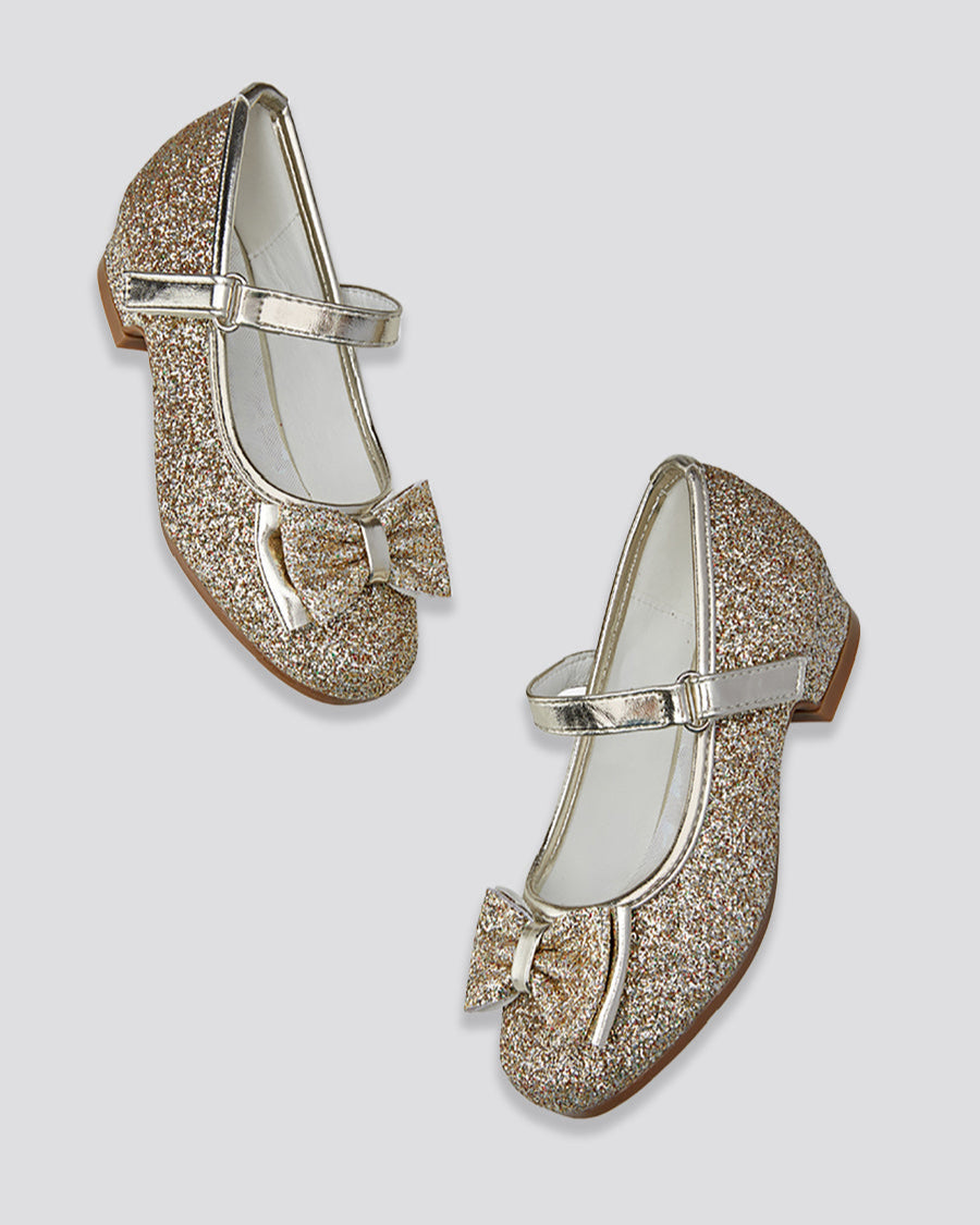 Gold Girls Glitter Mary Jane Low Heel Shoes