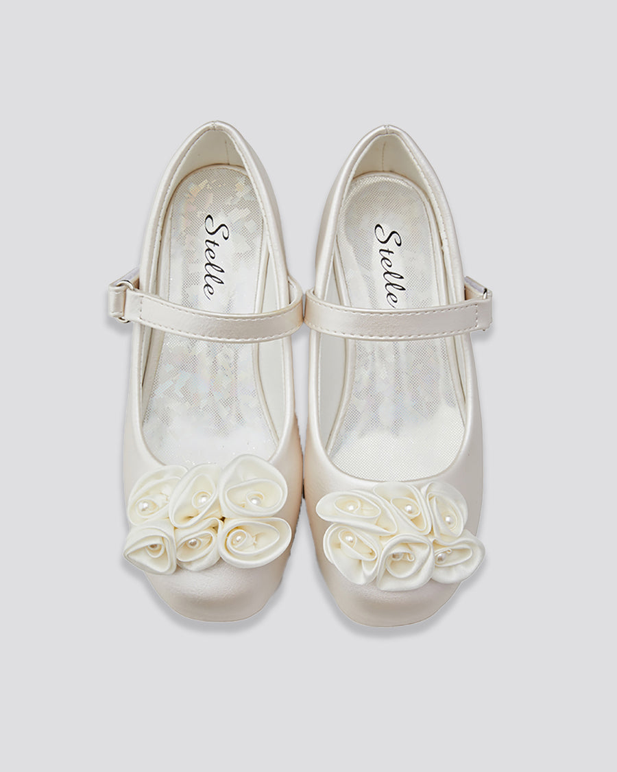 Champagne Girls Floral Mary Jane Low Heel Party Shoes