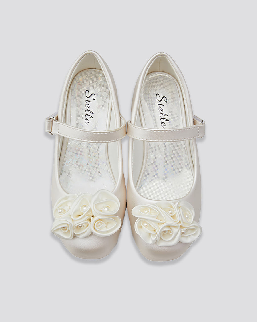Champagne Girls Floral Mary Jane Low Heel Party Shoes
